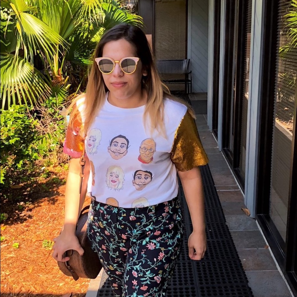 Dali Lama Dolly Parton Salvador Dali Sequin Top